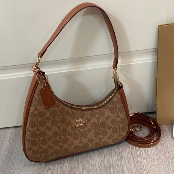 NWT Coach Mini Twisted Teri Bag Charm In Signature Canvas CBL07, Tan/Caramel - Picture 1 of 7